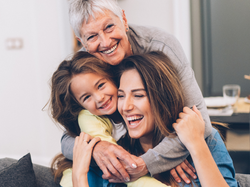 three generations of women with healthy skin